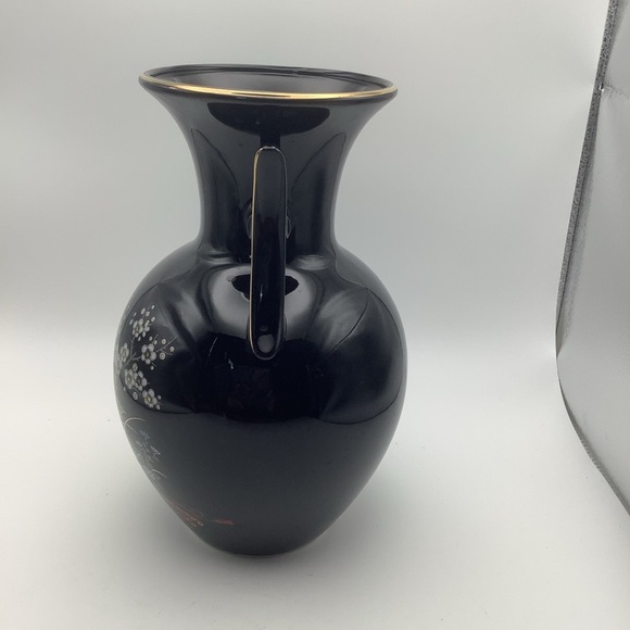 Large Black Two Handled Japanese Vase - Picture 3 of 14
